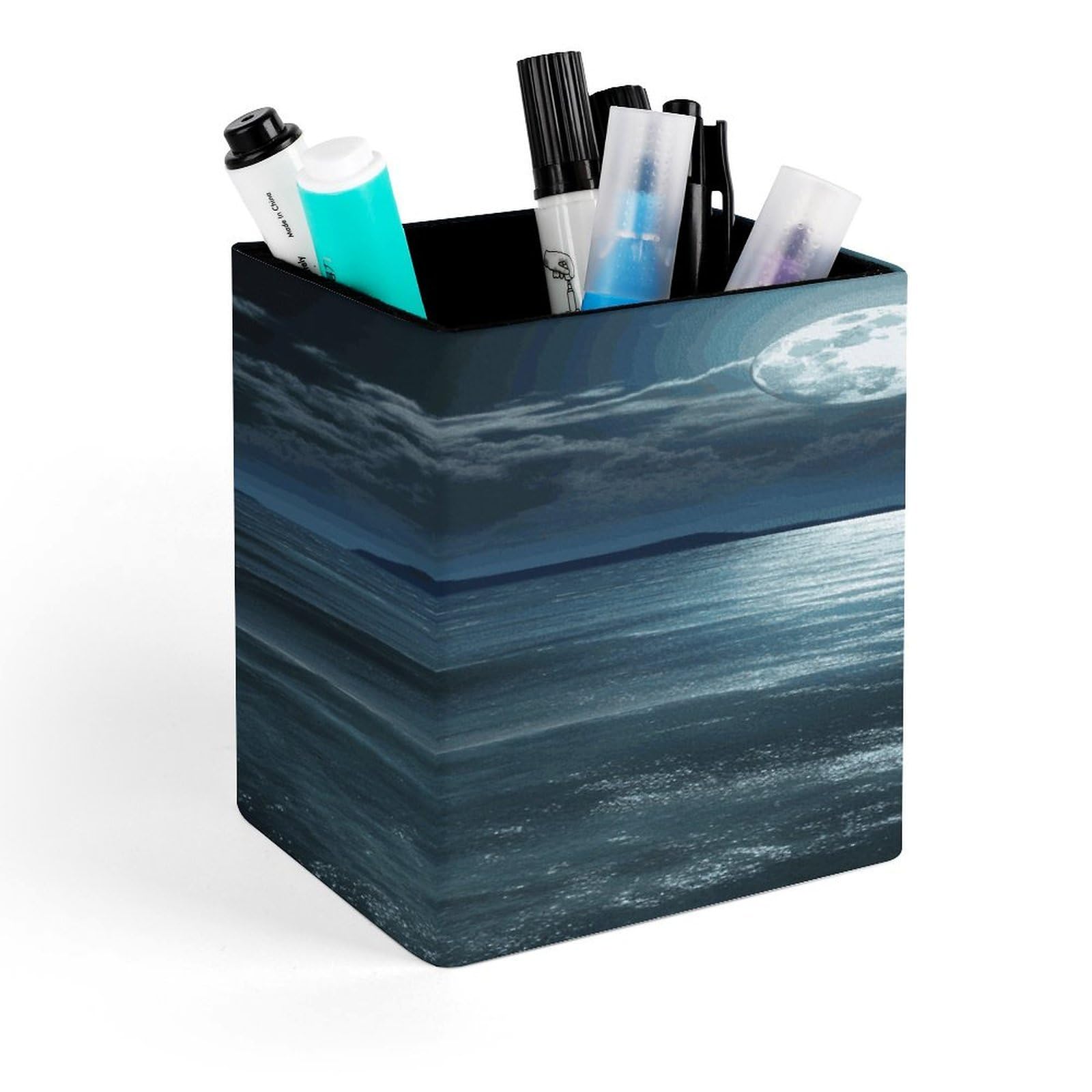 FekiLoot Moon And Sea Pen Holder Personalized Desktop Pencil Holders Case Office Accessories Container Box for Square Pen Cup Desktop Organizer Makeup Brush Holder Caddy Storage