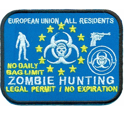 Zombie Hunting All EU Residents Evil Gun Walking Dead Skull Iron on Patch Badge
