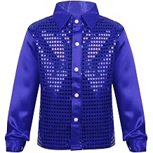 Choomomo Boys Shiny Sequins Long Sleeves Lapel Shirt Latin Jazz Hip Hop Coat Jacket Ballroom Dancewear
