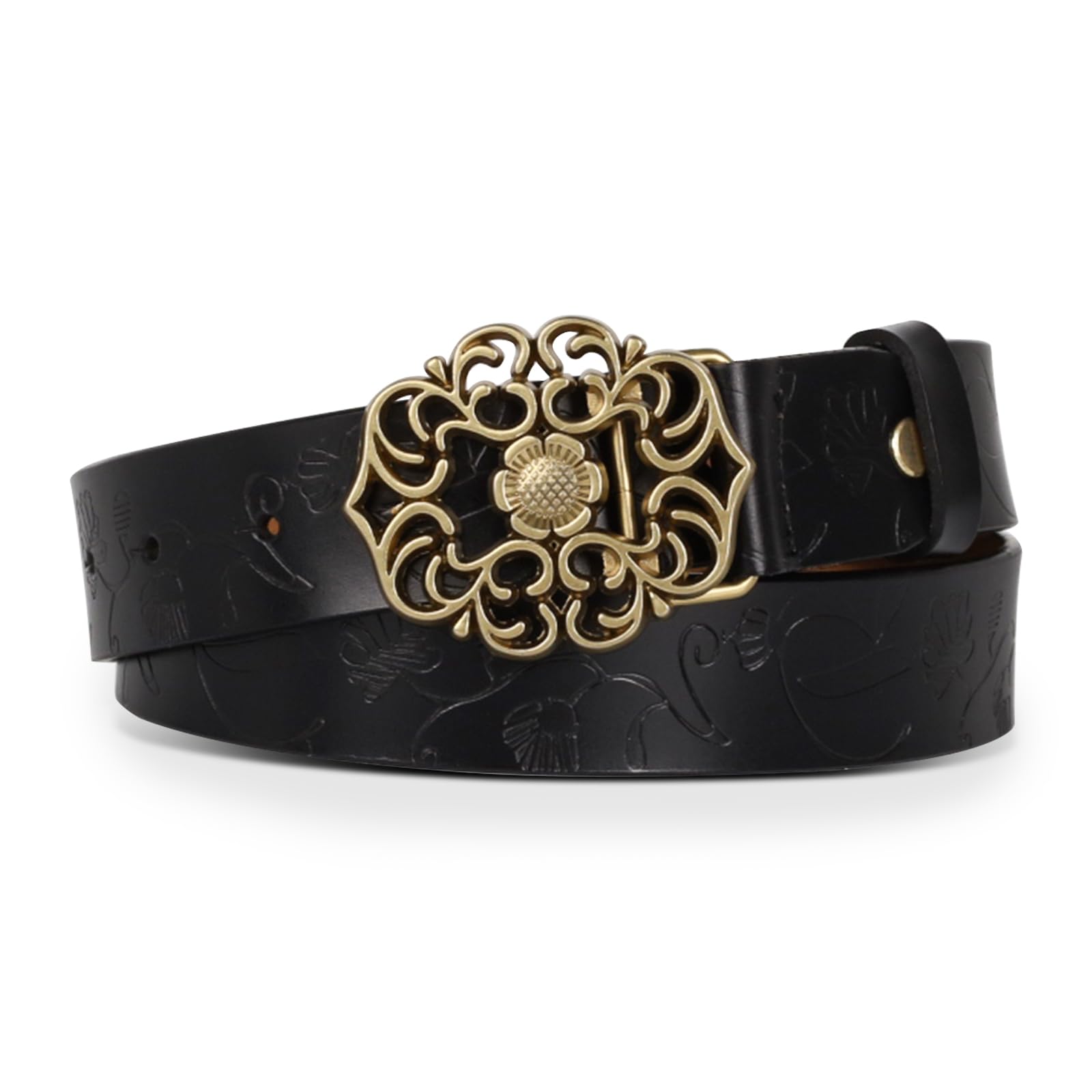 Women's Fashion Classic Metal Buckle Leather Belt with Jeans Dress