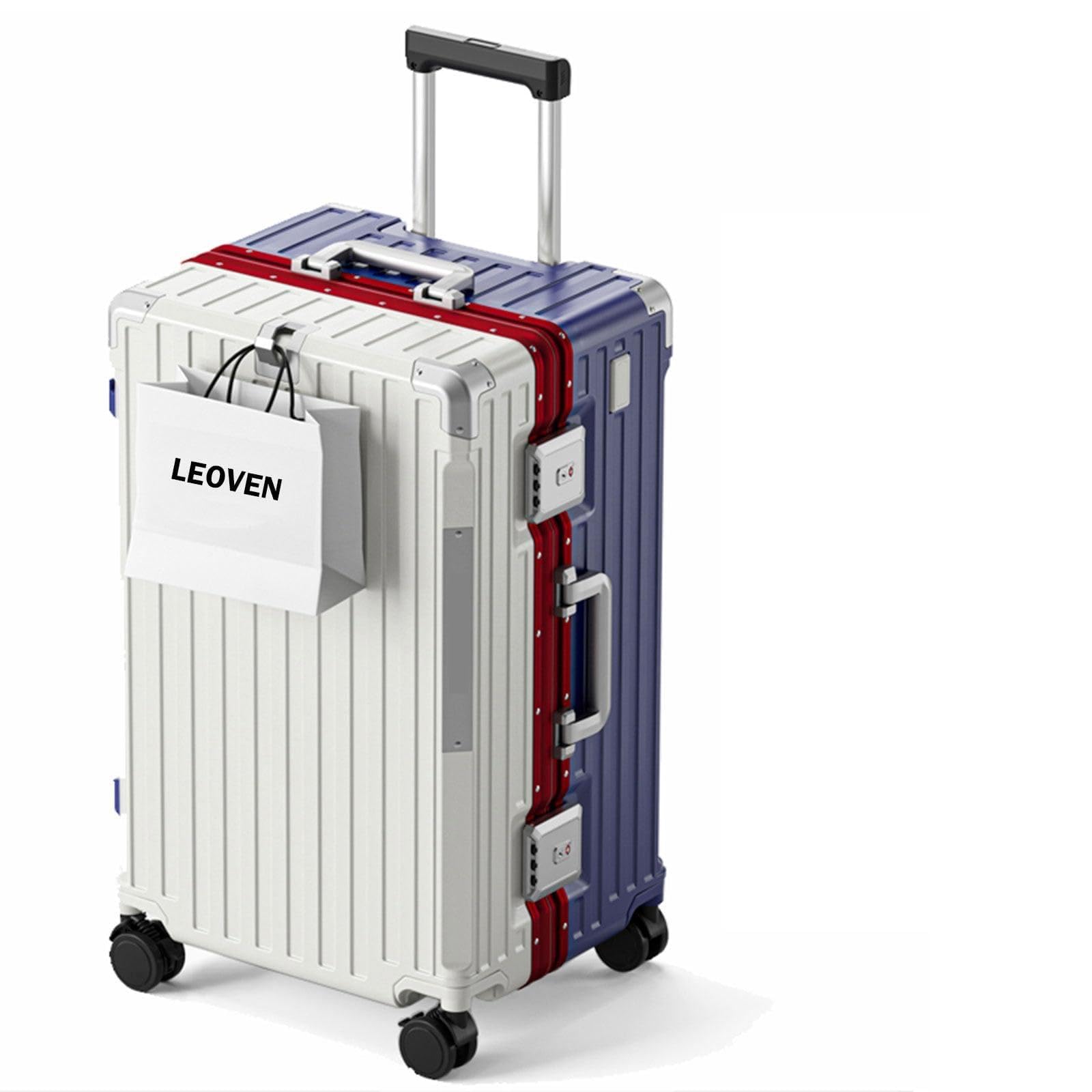 LEOVEN Maleta de Viaje Rígida, 3:7 Gran Apacidad, LS-8119 PC Maleta de Cabina, Portavasos Plegable, USB, 360° Silencioso con Freno y Amortiguador, TSA Cerradura, con Compartimento Impermeable