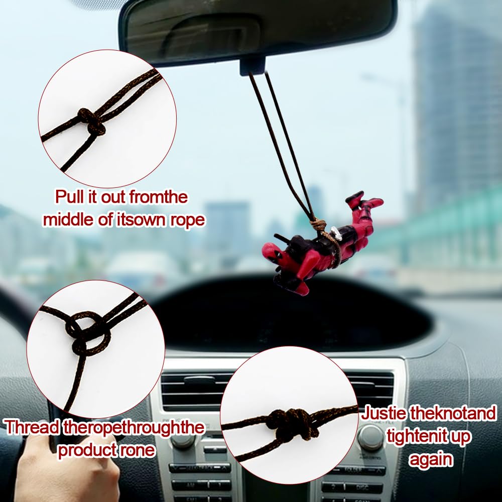 Ciondolo Auto Altalena, Deaadpool Carino Ornamenti, Specchietti Retrovisori, Mini Appeso Altalena, Ciondolo per Veicolo, Appeso Ornamento Accessori per Autto e Casa