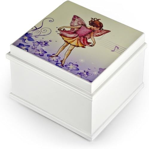 Joyero musical de bailarina con 18 notas de hada encantada, color blanco mate, muchas canciones para elegir, caja de música bailarina