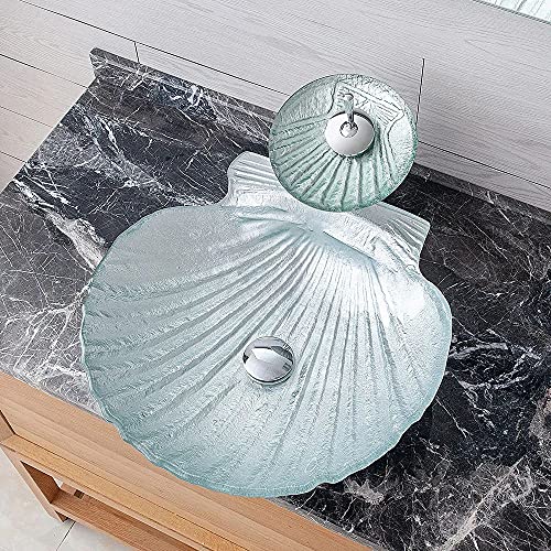 Weibath Vessel Silver Shell Shaped Crystal Glass Bowl Bathroom Wash Sink With Faucet #TOP1