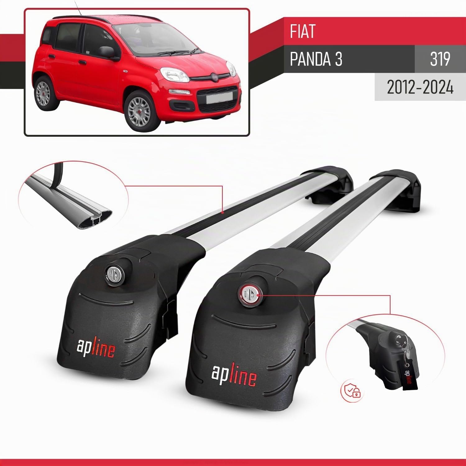 Compatible con Fiat Panda 3 (319) 2012-2024 Modelo Ace-2 Barra de Techo Auto Portaequipajes Barras Transversales Gris Aluminio 2 Barras
