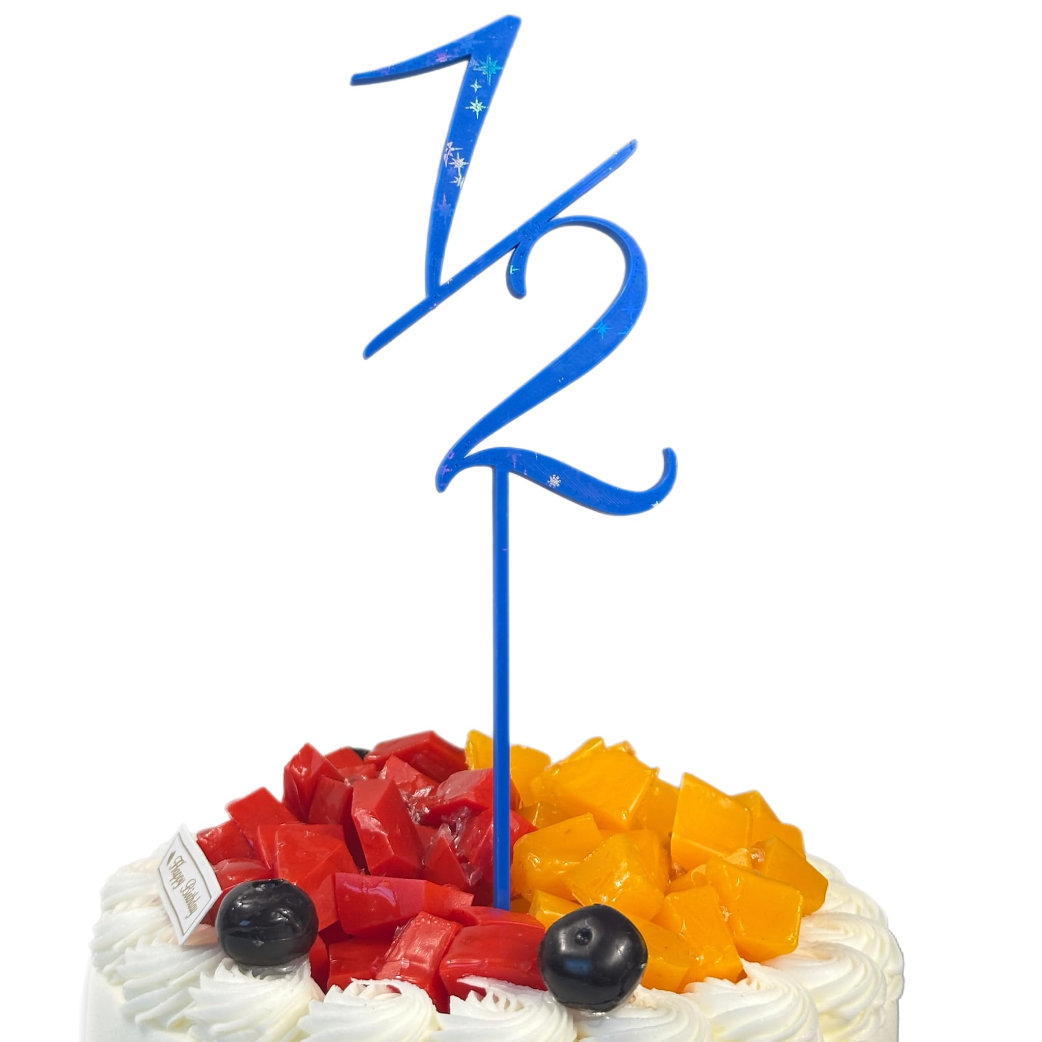 Photo 1 of 1/2 Cake Topper – Half Birthday Decoration, Sparkly, Built-In Stick, Thick & Sturdy, Mess-Free & Reusable Cake Topper for Baby Girl or Boy (Gold)