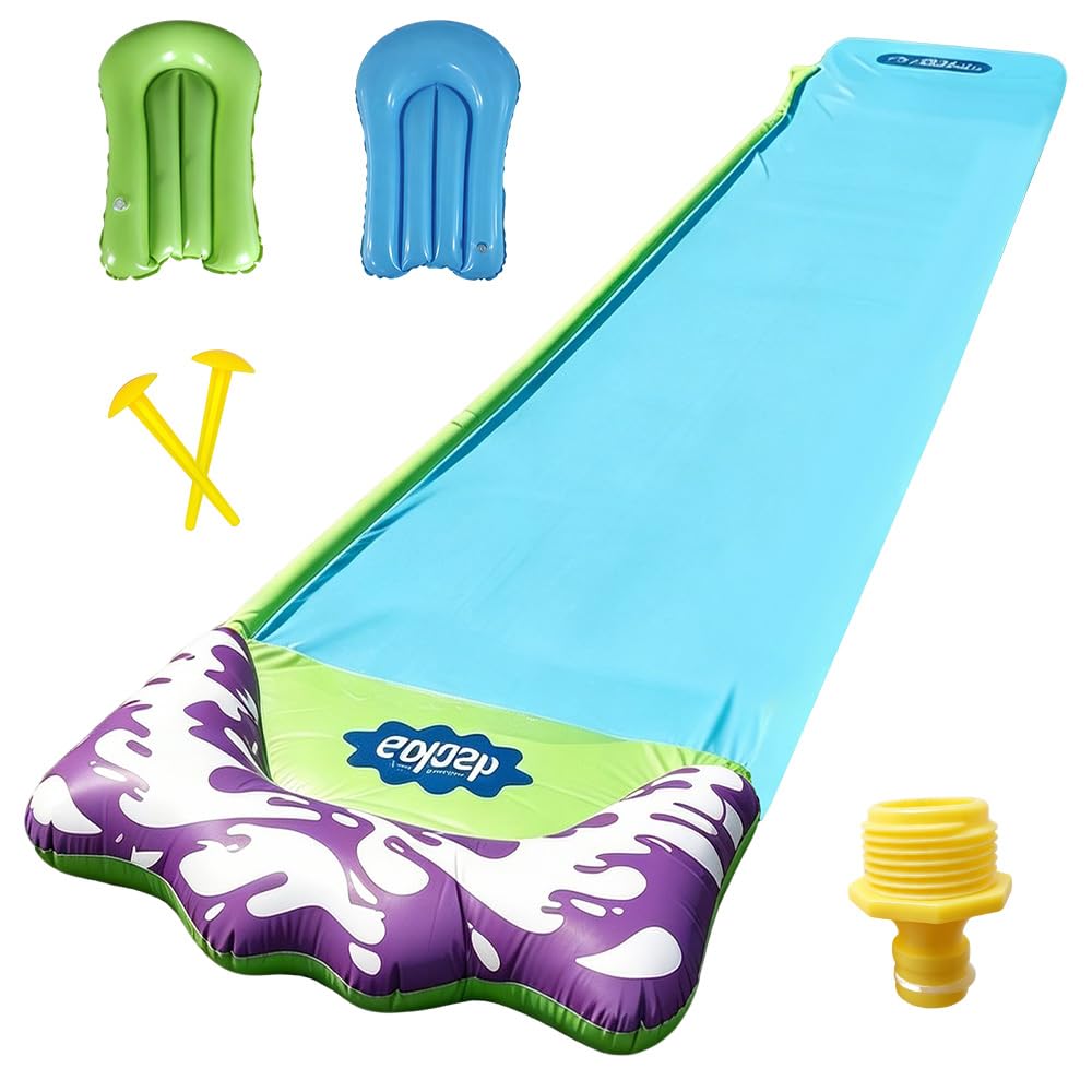 Scivoli d'acqua da 480 cm e 2 bodyboard, scivolo d'acqua per bambini, scivolo estivo per prato con irrigatore e piscina per bambini, adulti, cortile all'aperto (blu)