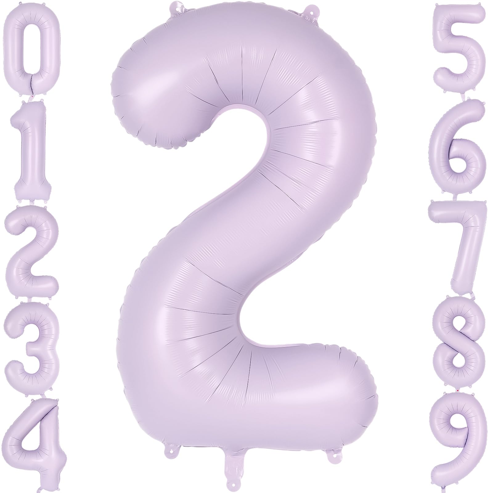 Light Purple Number 2 Balloon, 40 Inch Big Large Foil Helium Number Balloons, Giant Mylar 2 Balloon for 2 Year Old Pastel Purple Birthday Party