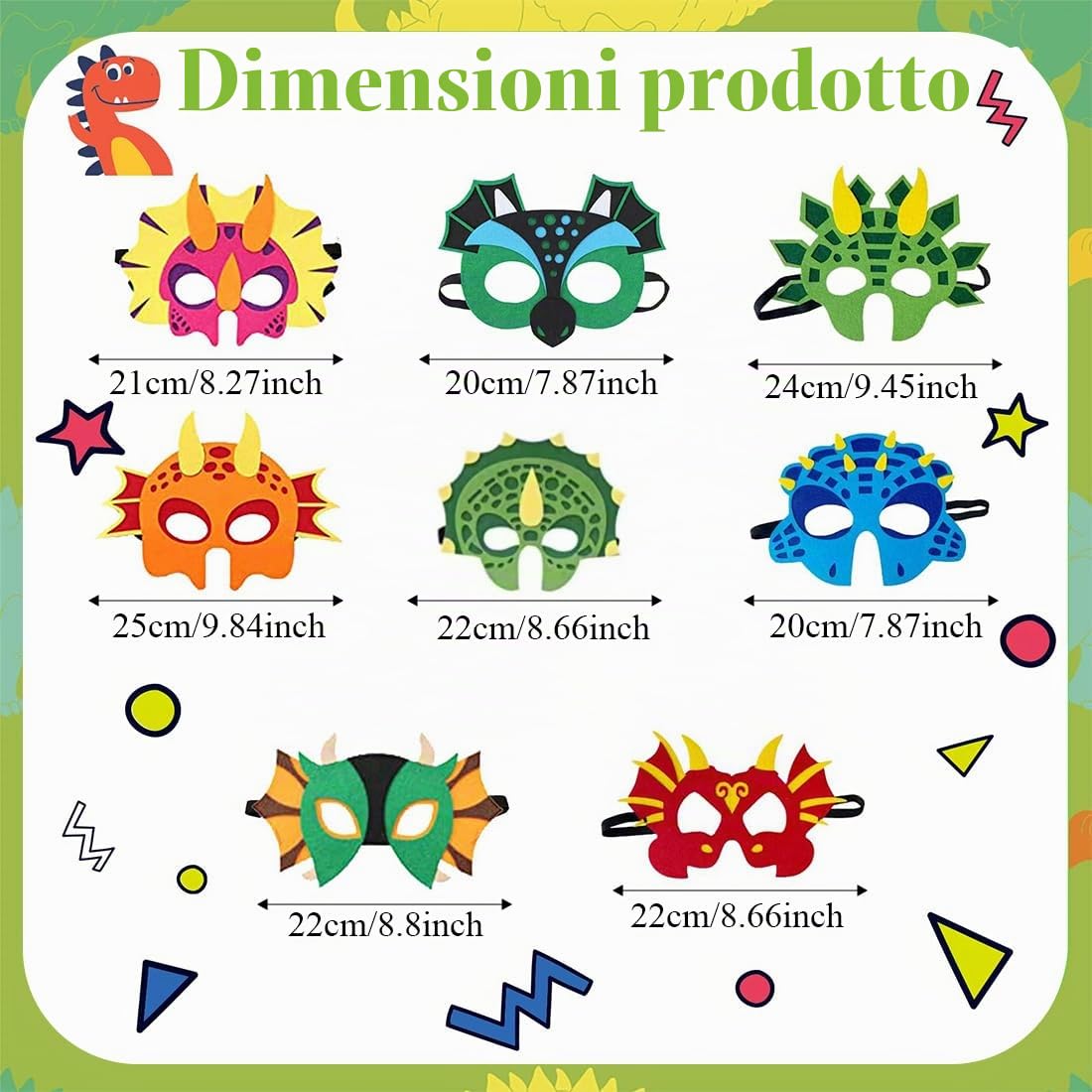 NJCXOLA Maschere Animali Bambini, 12 Pezzi Maschera dei Dinosauri Maschera per Bambini con Animali, Maschere per Feste di Cosplay Dinosauri Party per Halloween, Carnevale, Natale