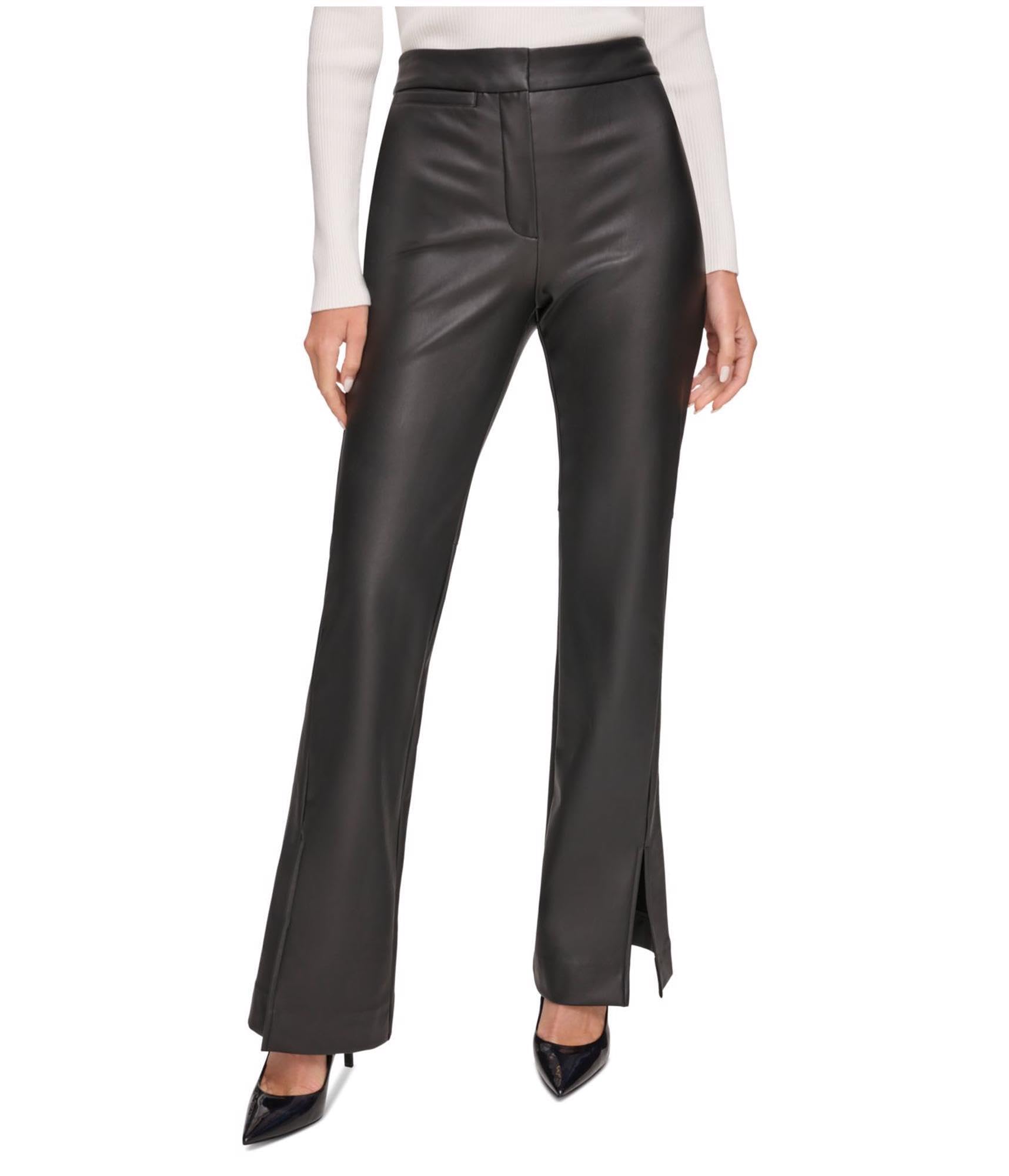 DKNY Womens Faux Leather Flared Casual Trouser Pants Black 16