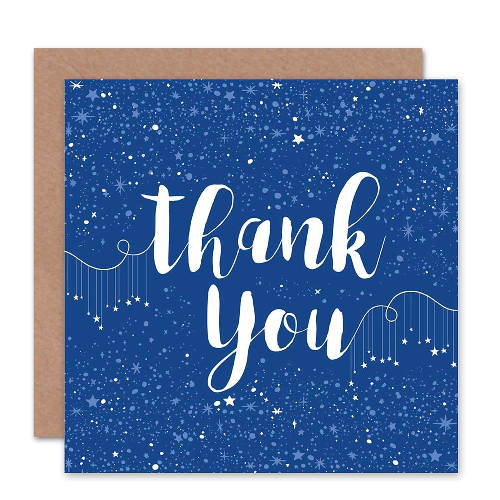 Wee Blue Coo THANK YOU CARD - STARS PATTERN TYPOGRAPHY DARK BLUE