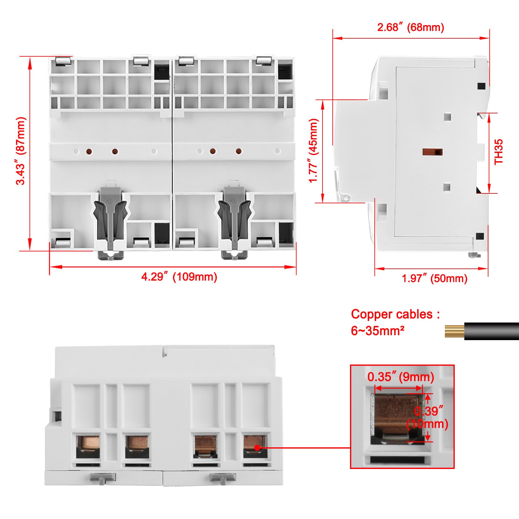 Heschen Contacteur CA domestique, HS1-100, Ie 100A, 4 pôles 2NO 2NC, tension de la bobine CA 220V, montage sur rail DIN 35mm