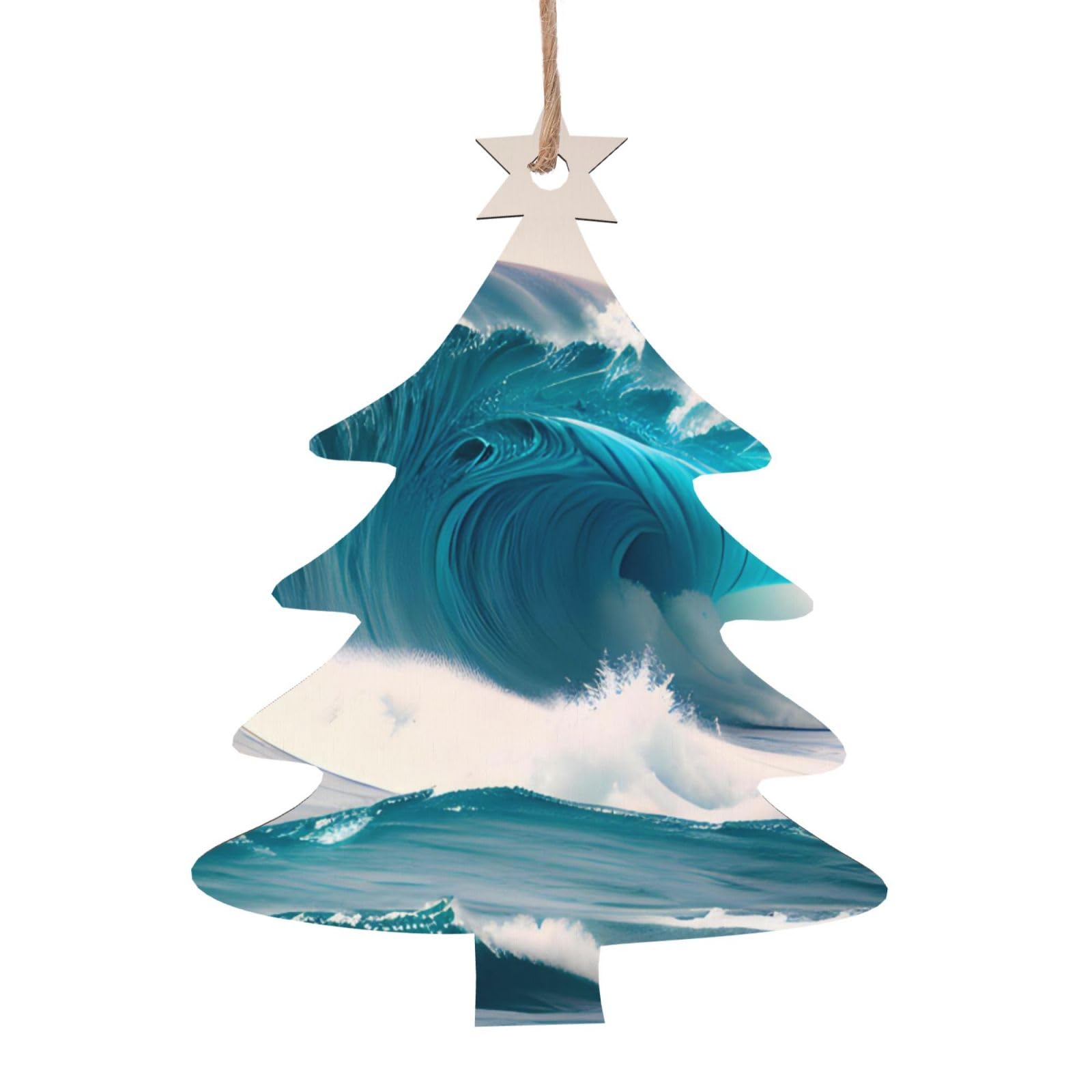 Cartoon Blue sea Wave Printed Christmas Wooden Pendants, Simple and Environmentally Friendly, Holiday decorationsã€‚