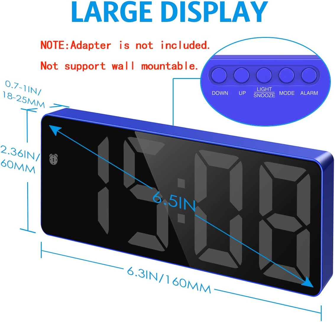Image showing the dimensions of the large LED display alarm clock.