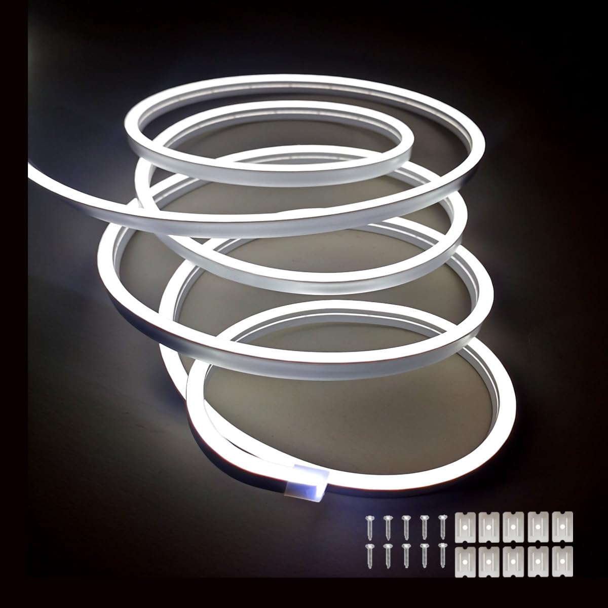 dobestyou White Neon LED Strip Lights, 16.4ft 12V DC 600 SMD2835 LEDs Waterproof Flexible Rope Light for Indoor &amp; Outdoor Home Decoration (Power Adapter Not Included)