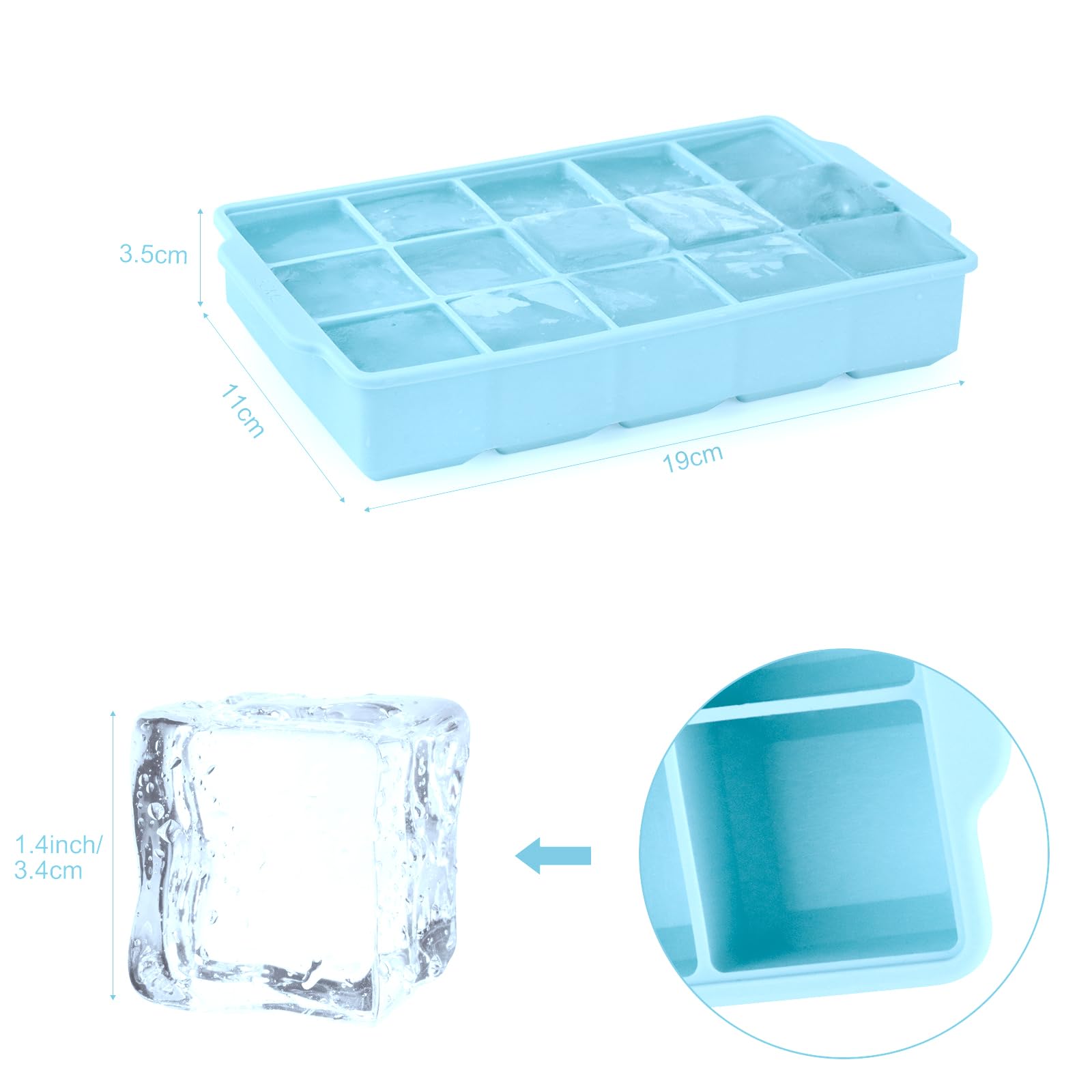 Bac à Glaçons Silicone JOPHEK - 2 Moules à Glaçons Carrés 3,5 Cm Pour Cocktails