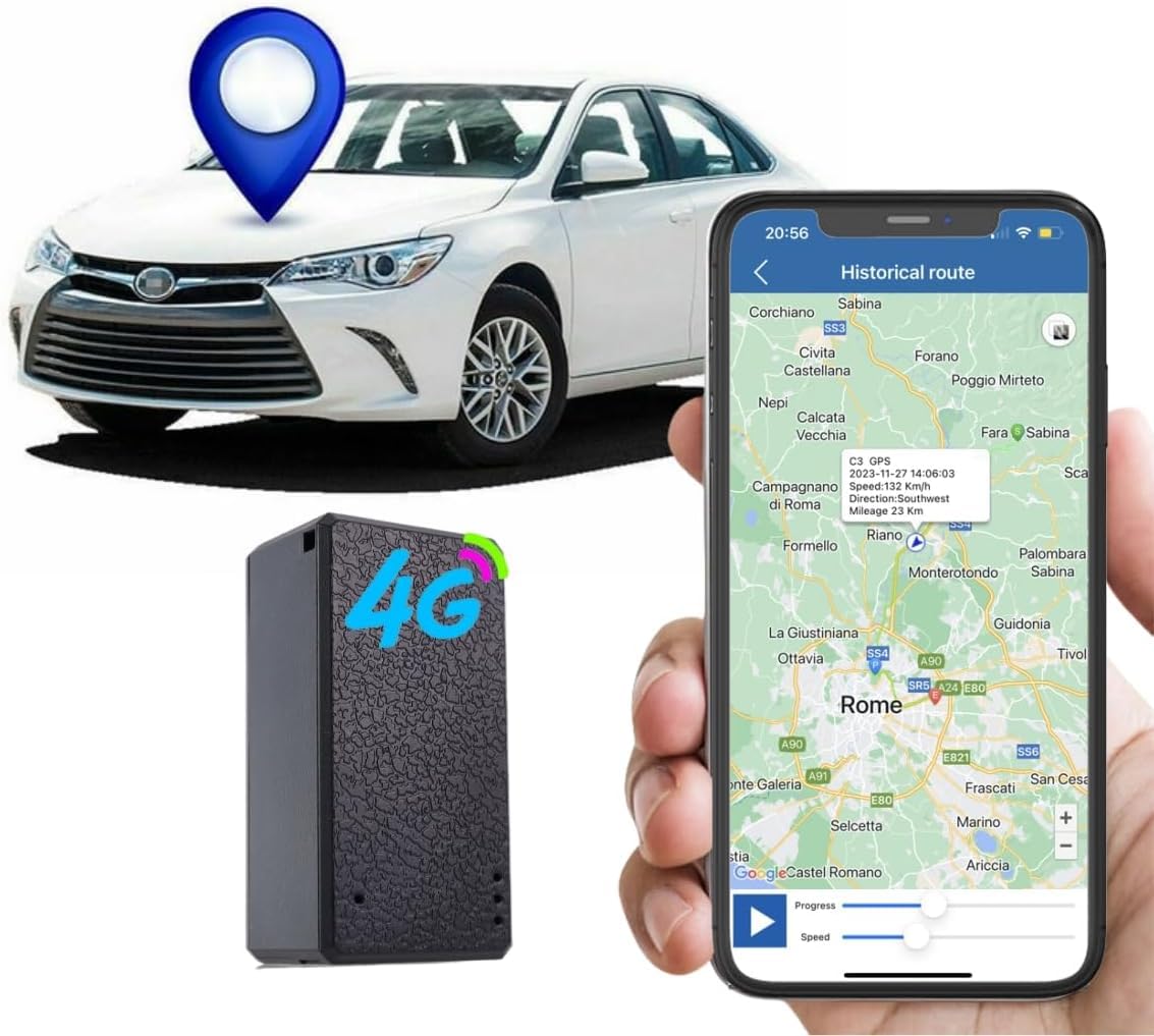 Winnes Mini localizzatore GPS 4G per auto, TK901, impermeabile, localizzatore GPS con app di localizzazione in tempo reale, adatto per moto, auto, biciclette, bagagli per bambini, ecc.