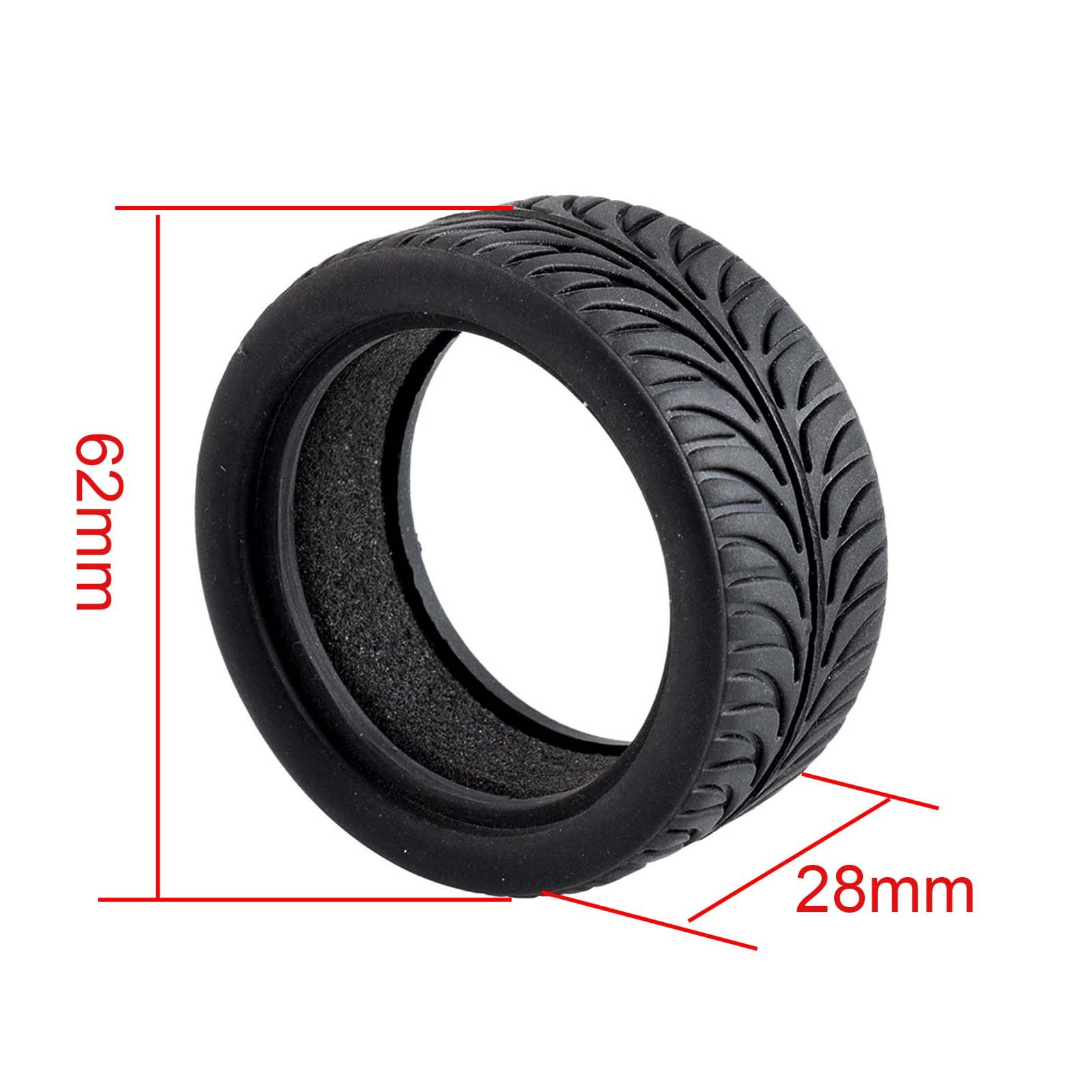 KEEDA Pack of 4 Rubber Tyres with Foam Inserts Tyres for 1/10 HSP Tamiya HPI Kyosho RC On Road Runflating Touring Car (K, 62 mm) - Image 2