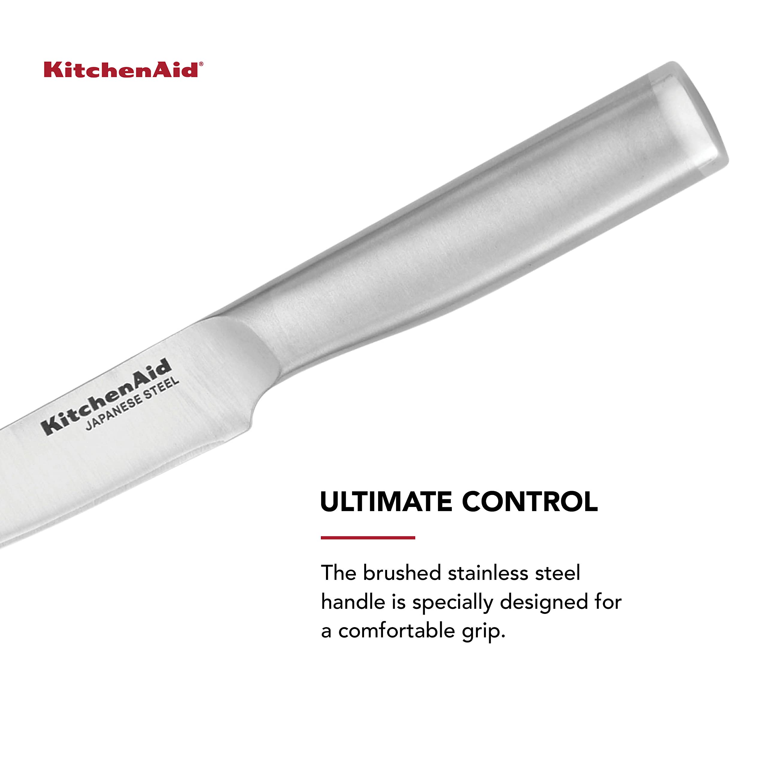 KitchenAid Gourmet - Cuchillo utilitario de acero inoxidable forjado de borde fino con cubierta de hoja de ajuste personalizado, cuchillo de cocina afilado, hoja de acero inoxidable japonés de alto