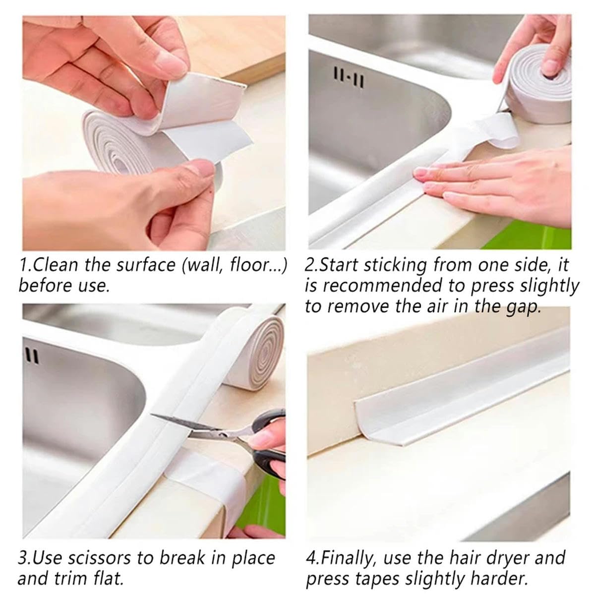 Nastro Sigillante Impermeabile Per Bagno E Cucina - 3.5cm X 3.2m Trasparente - Foto 10