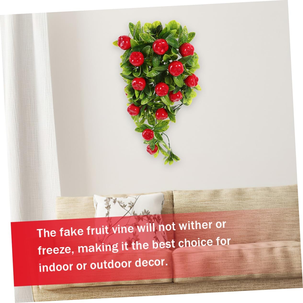 Holibanna Artificial Hanging Fruit Vine with Faux and Green Leaves 15.74X7.48X3.14 Inch Simulated Fruit Decoration for Indoor Outdoor Wall and Party Decor