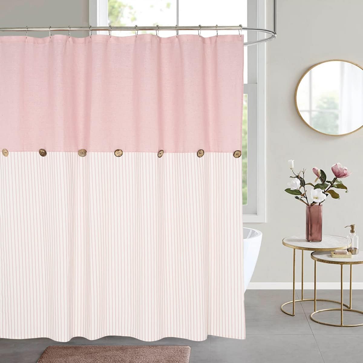 DOSLY ID??ES Farmhouse Pink Shower Curtain for Bathroom