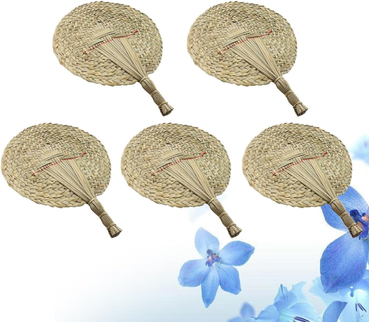 5pcs Grass Folding Hand Fan Khaki Summer Carry Accessory