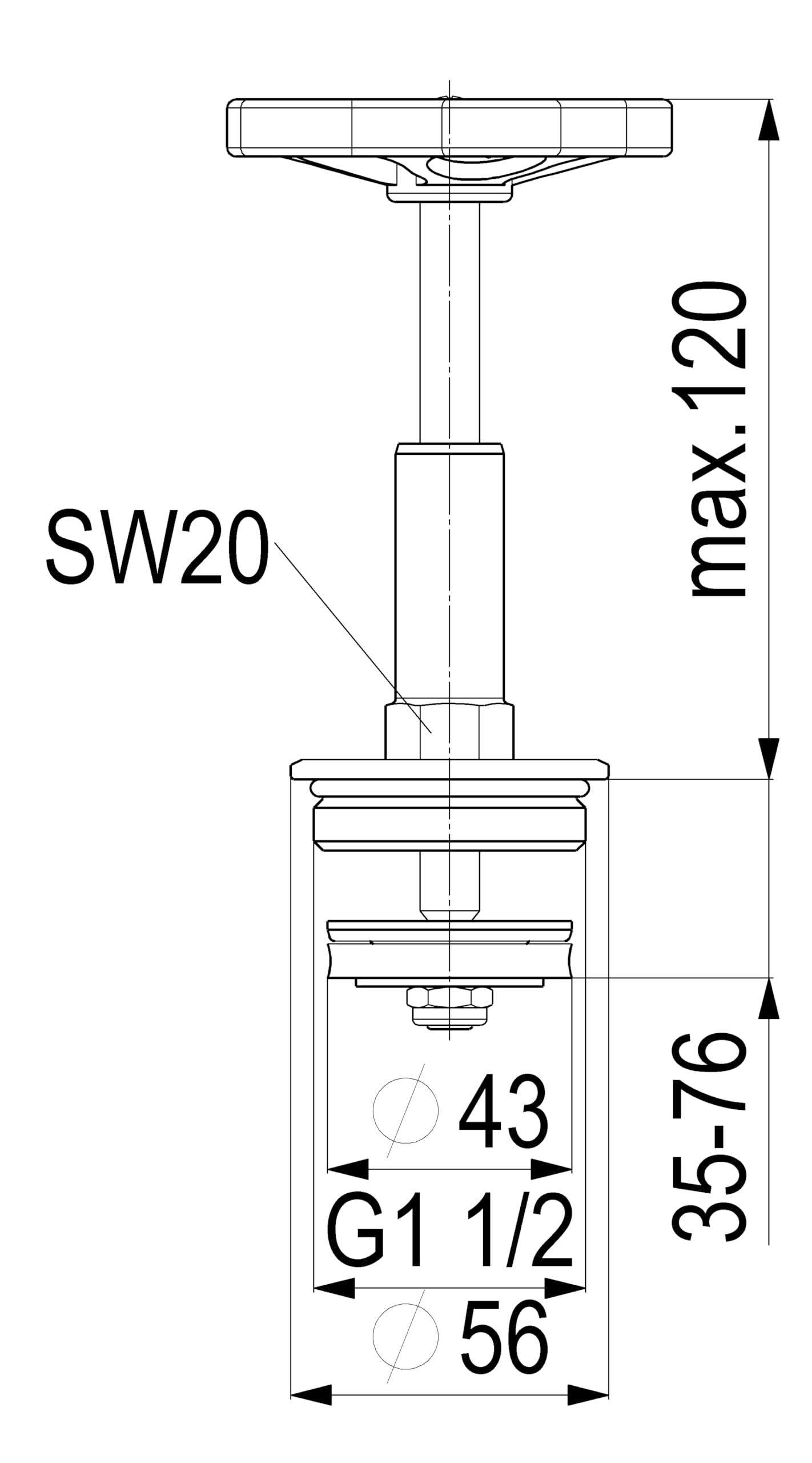 Oberteil - Durchgangs- und Schrägsitzventile, steigend, lang, DN 40 (1 1/2")