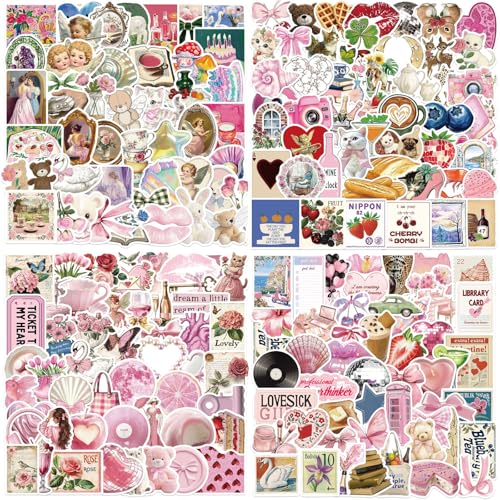 200PCS Coquette Stickers Aesthetic Pink Girls Sticker Cute Aesthetic Stickers for Water Bottles Scrapbook Journal Kindle Waterproof Vinyl Decals for Laptop Kindle DIY Crafts Scrapbooking Supplies