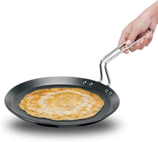 Hawkins Futura 26 cm Flat Tava, Non Stick Tawa with Stainless Steel Handle, Induction Tawa with Rim, Pancake Pan, Flat Pa...