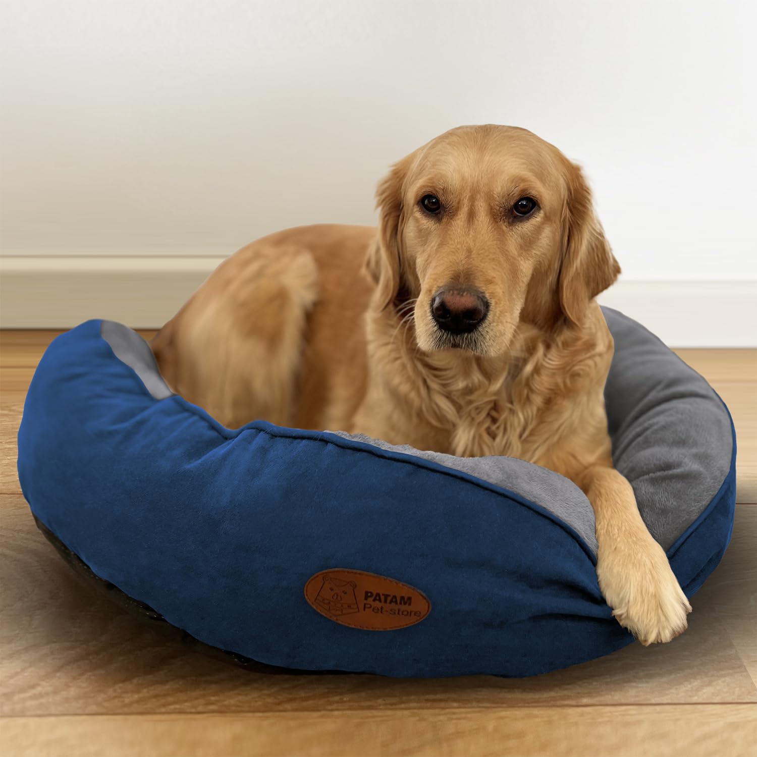 PATAM Cama para Perros y Gatos – Cama Redonda con Bordes Acolchados – Universal para Todas Las Estaciones – Antideslizante, con Funda Lavable a máquina – Fufi Azul, Extra-Large 81 cm