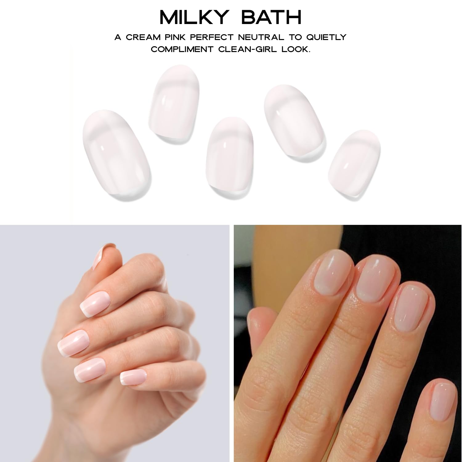 Adora Couture Semi Cured Gel Nail Strips with 20 Pieces, Salon Quality Nail Wraps for Women, Translucent Milky UV Gel Nail Stickers, UV Light Required, Milky Bath