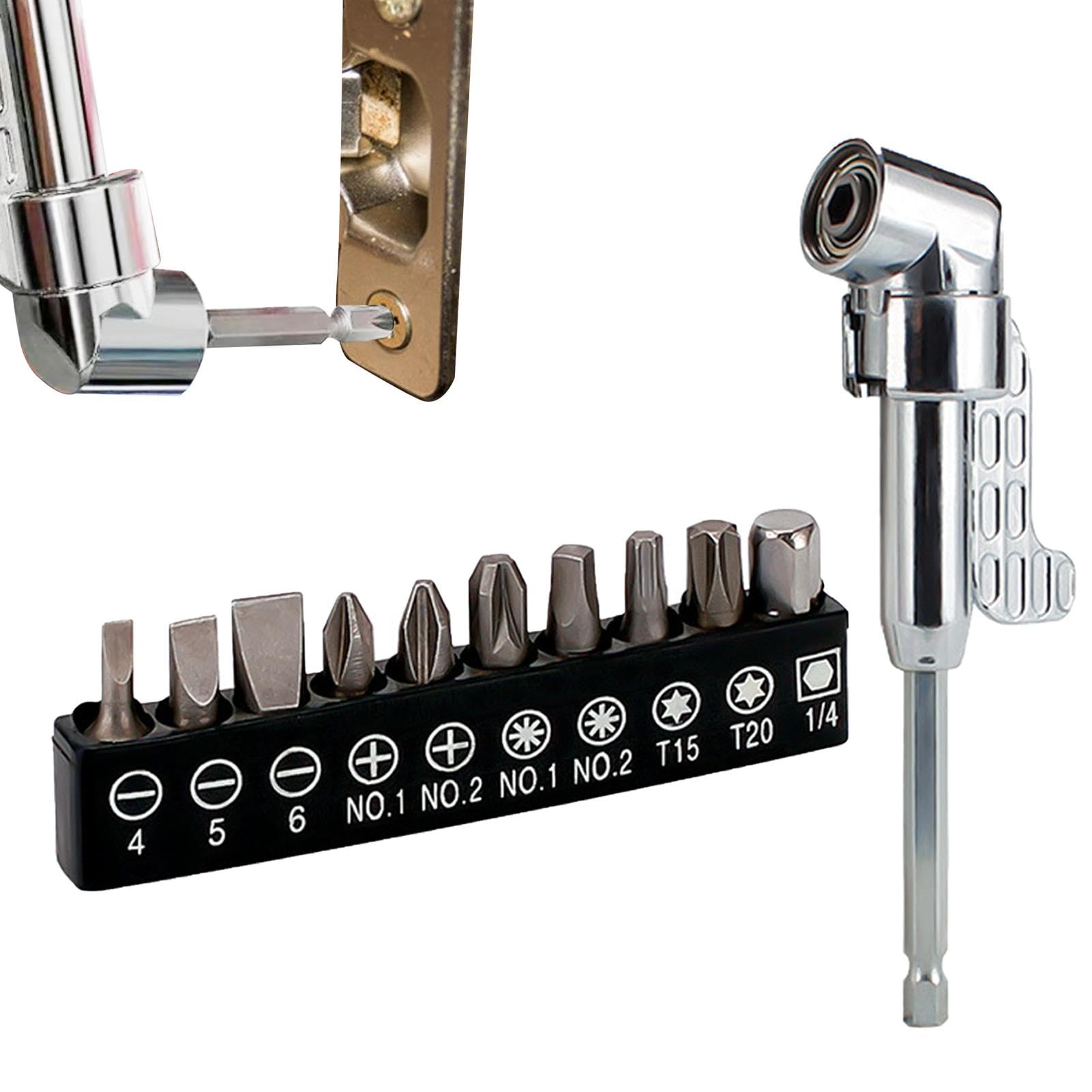 Cacciavite ad angolo retto, kit set di cacciaviti, Punta da trapano quadrata con attacco per trapano ad angolo retto, Utensili elettrici multifunzionali, attacchi per trapano per viti elicoidali, trap