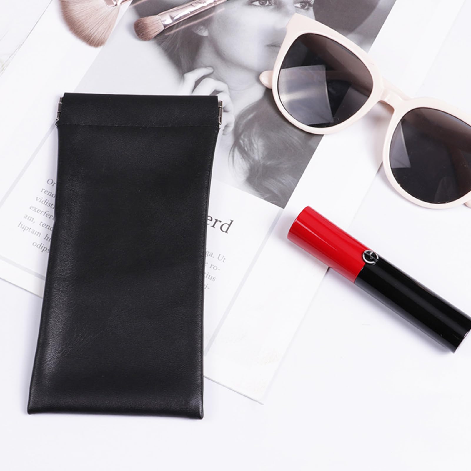 AJOJO 6 Pcs Lambskin Pocket Cosmetic Bags, Waterproof Portable No Zipper Self-Closing Cute Small Makeup Pouch for Women, Pu Leather Bag for Cosmetics Headphones Jewelry (6Pcs 6 Colors in 3 Sizes) 1