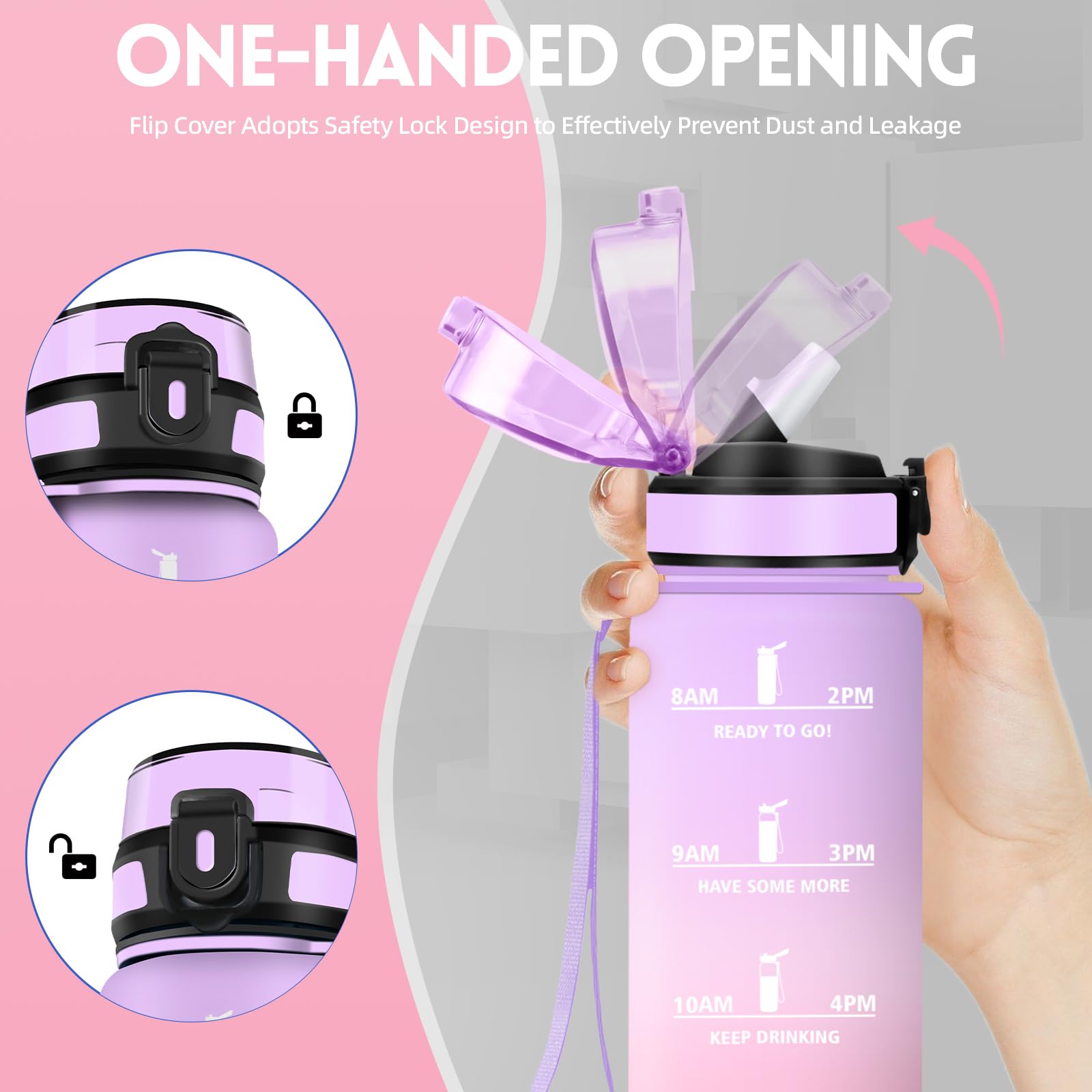 Borraccia 1 litro, A Prova di Perdite Borraccia Bambino con Cannuccia, Bottiglia Motivazionale, Spazzole a Bottiglia e Cannuccia, Facile da Pulire, Borracce con Orari per Corsa, Ciclismo, Scuola