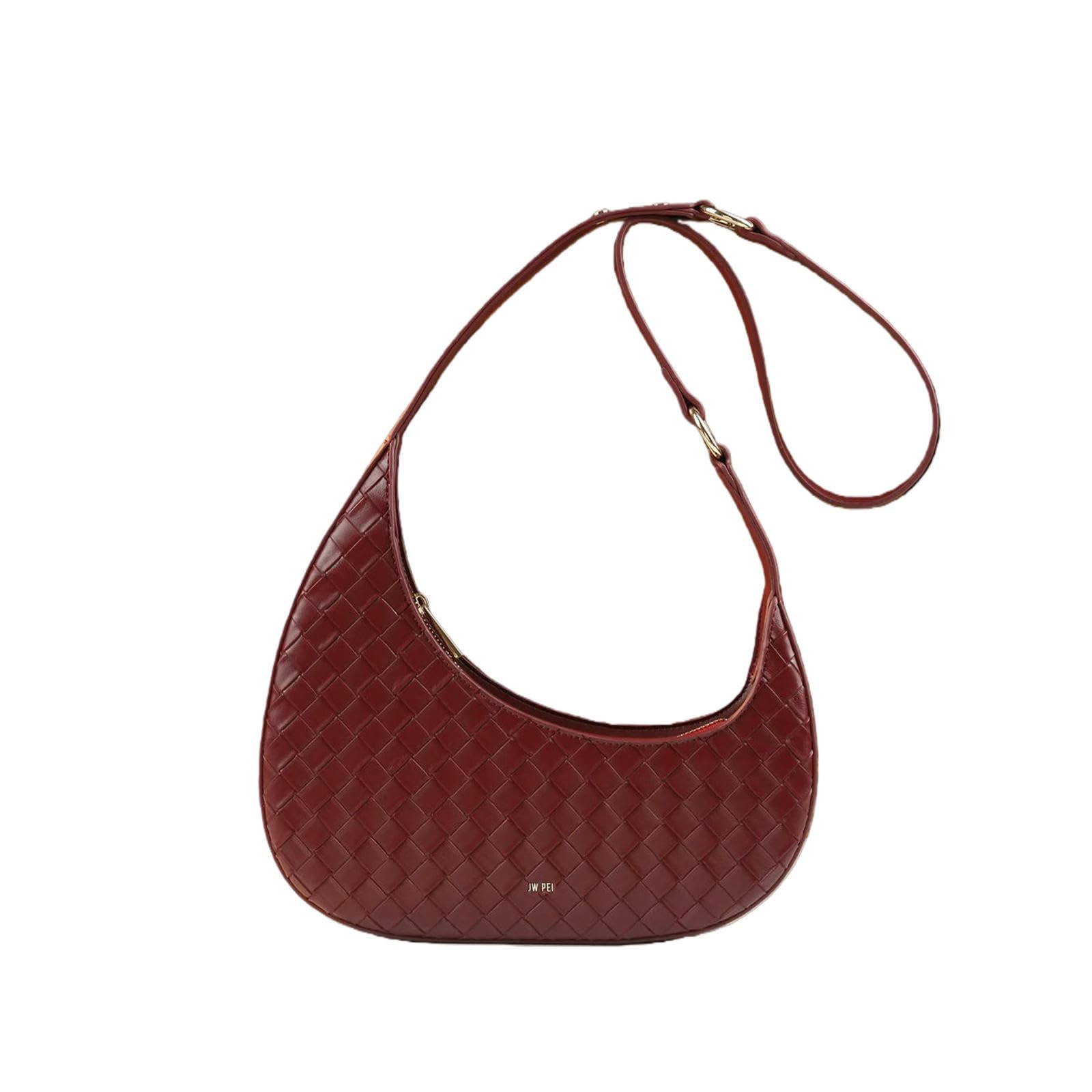 Sac bandoulière femme tissé rouge foncé style aisselles mode croissant