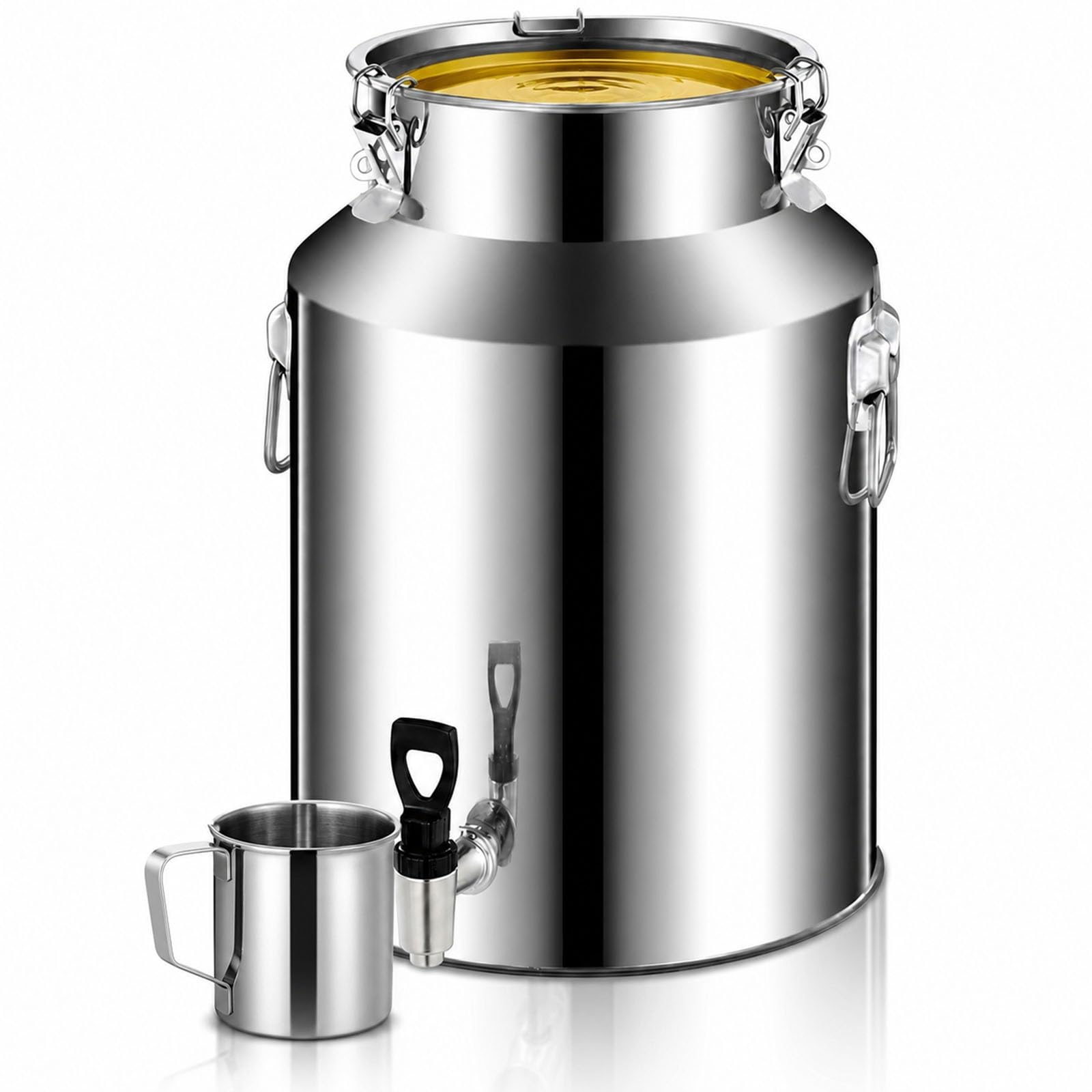 Cántaro de Leche de Acero Inoxidable 304 con Grifo, Cubo Contenedor de Alimentos con Tapa Hermética Antifugas para Almacenamiento de Vino Aceite Agua en Cocina