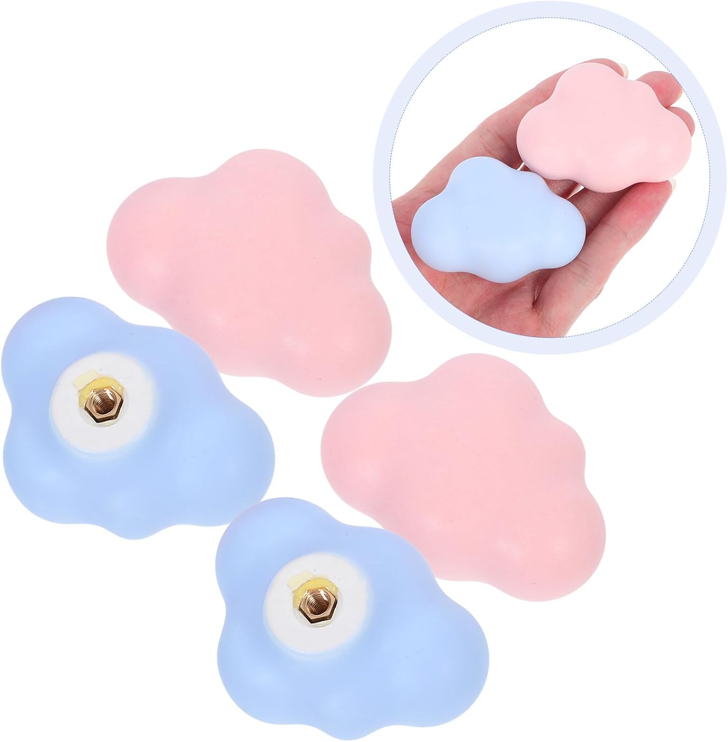 Cloud Drawer Knobs 4pcs Ceramic Cute Pink and Blue Pull Handles