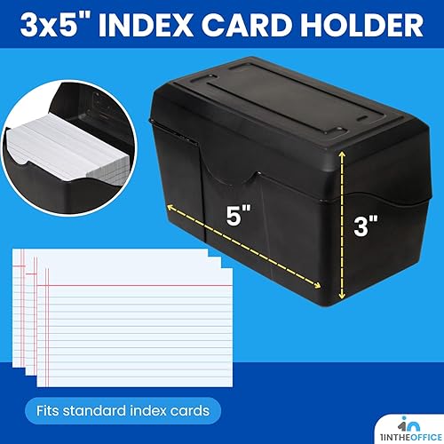 Miniatura 5 de 1InTheOffice Portatarjetas de índice 3x5, caja de plástico para tarjetas de índice de 3 x 5, negro, capacidad de 250 (2 unidades)