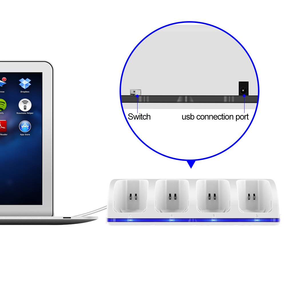 Remote Charger for WII,Galexh SHY03 Charging Stand with Four 2800mAh Rechargeable Batteries for Nintendo WII Remote(Clear White)
