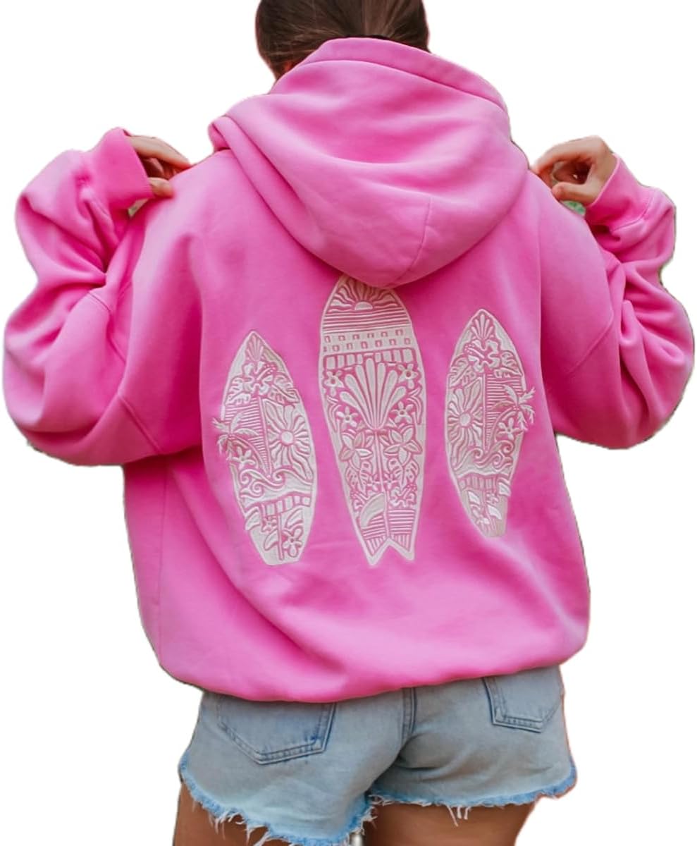 Ocean Graphic Hoodies for Women Y2K Long Sleeve Oversized Sweatshirt Teen Girls Preppy Pullover Sweater Hooded