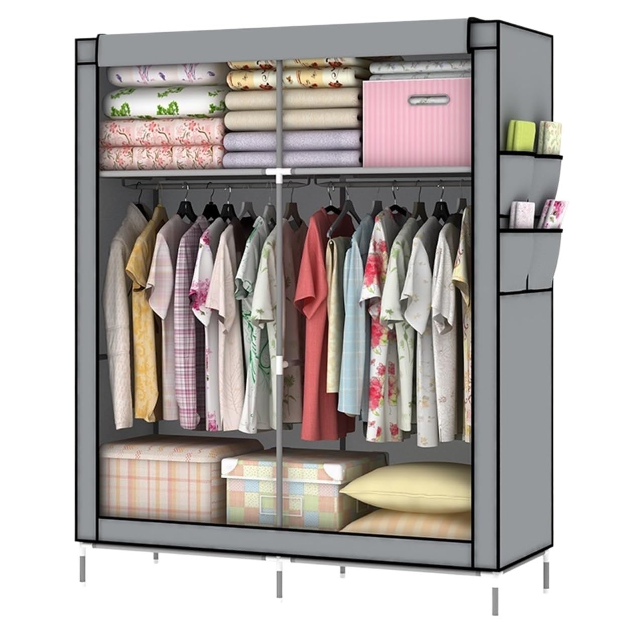 Wardrobe Closet Schrank Überdachter Tragbarer Kleiderschrank, Freistehender Schrankständer for Aufhängen Von Kleidung Closet Aufbewahrungsschrank(G)