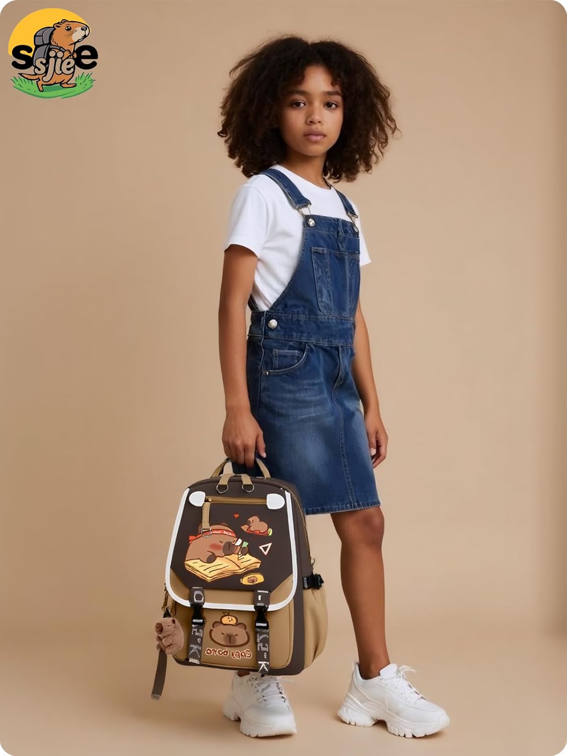 Waterproof Capybara Backpack,Large-capacity Kawaii capybara bag with 11-Piece Accessories (Badges, Pendants, Plush capybara, Stickers and others) - Image 6