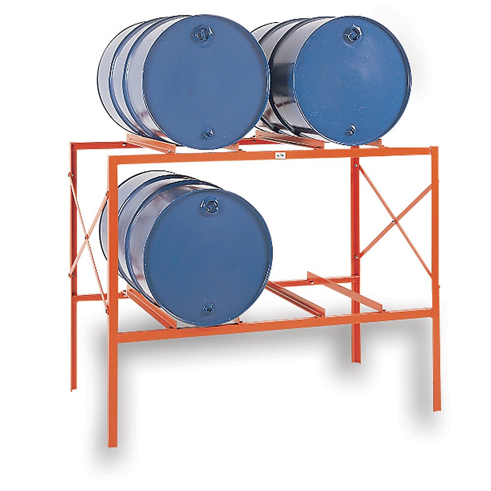 Drum Storage Racks - 4 Drums - Orange by MECO – 34"L x 60"W x 48.5"H, Alloy Steel, Red, Model DR-4