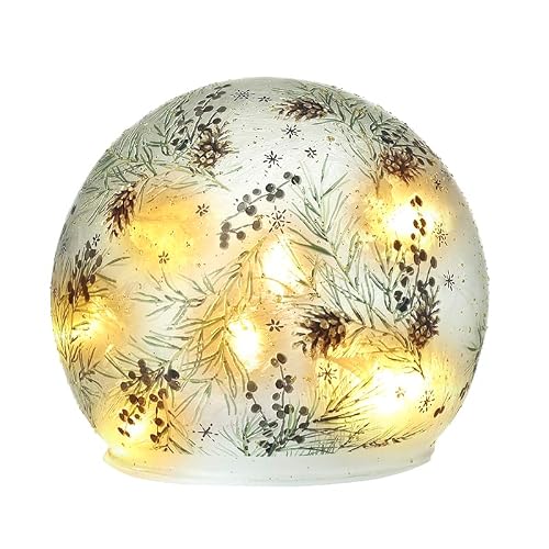 Heaven Sends Multicolour Led Glass Globe Light – Pinecone & Foliage Design With Warm White Glow – Christmas Table Centrepiece & Festive Home Decoration