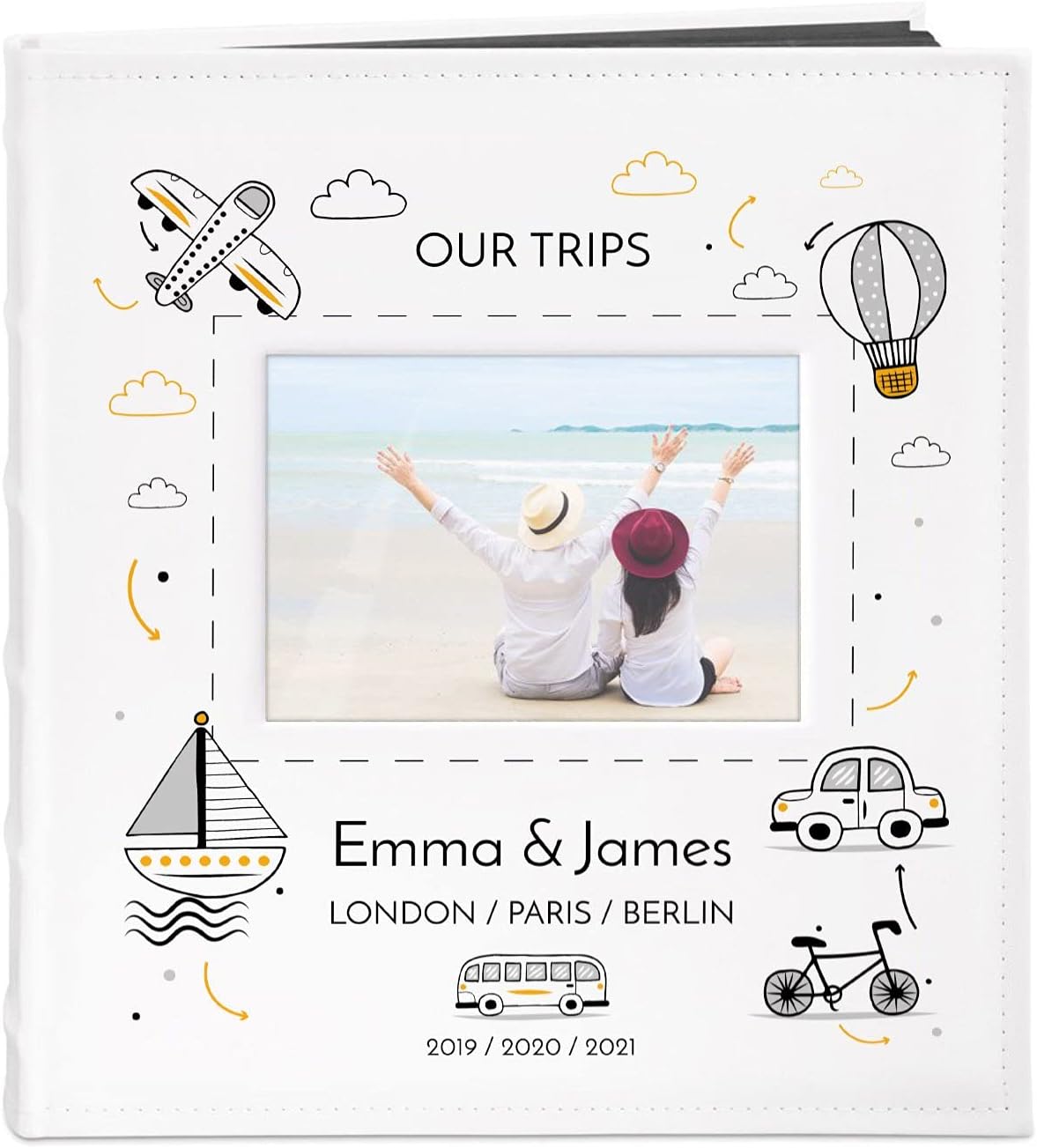 MavertonPhoto Album for couples- White cover with a photo frame and a stylish print - 60 black pages to fill in - Up to 240 images in multiple size - For wedding - For parents - trips