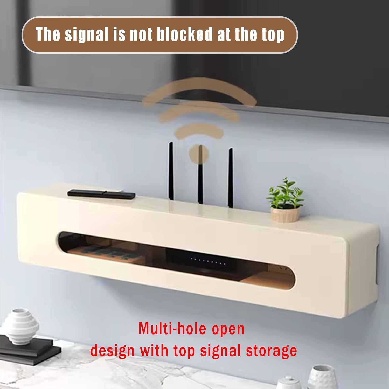 Wall-Mounted Wooden Router Shelf & WiFi Storage Cabinet, Stylish Hidden Organizer for Home & Office, 27.5in (White) - Maximize Space & Keep Cables Tidy