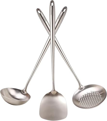 MARTE Juego de herramientas de espátula y cucharón para wok, alta calidad, a prueba de óxido, formación integral, resistente al calor Juego de 3