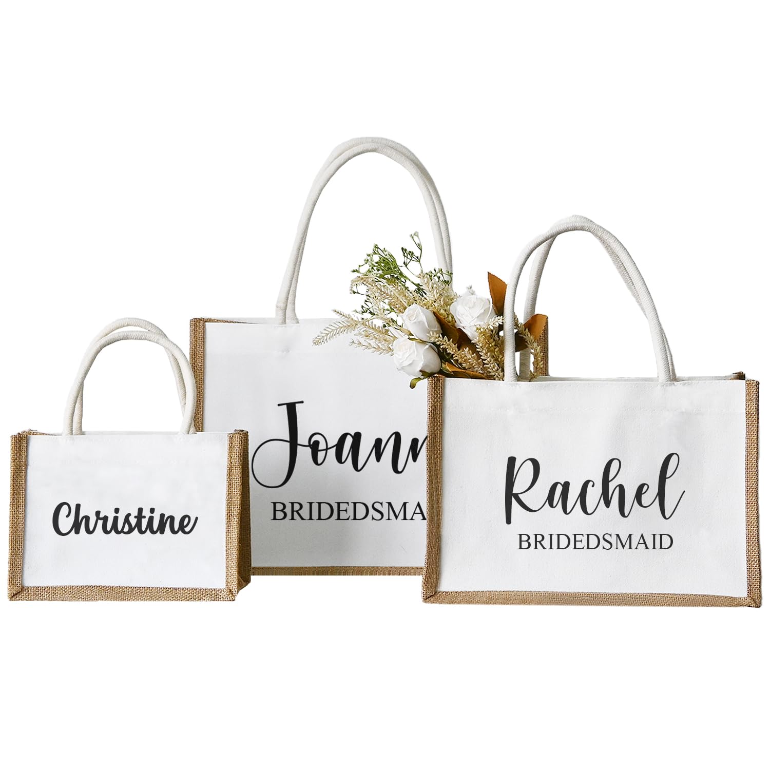 Personalized Bridesmaid Gift Tote Bag with Name Initial Beach Bag White Canvas Bag Travel Tote Bag Gift Bachelorette