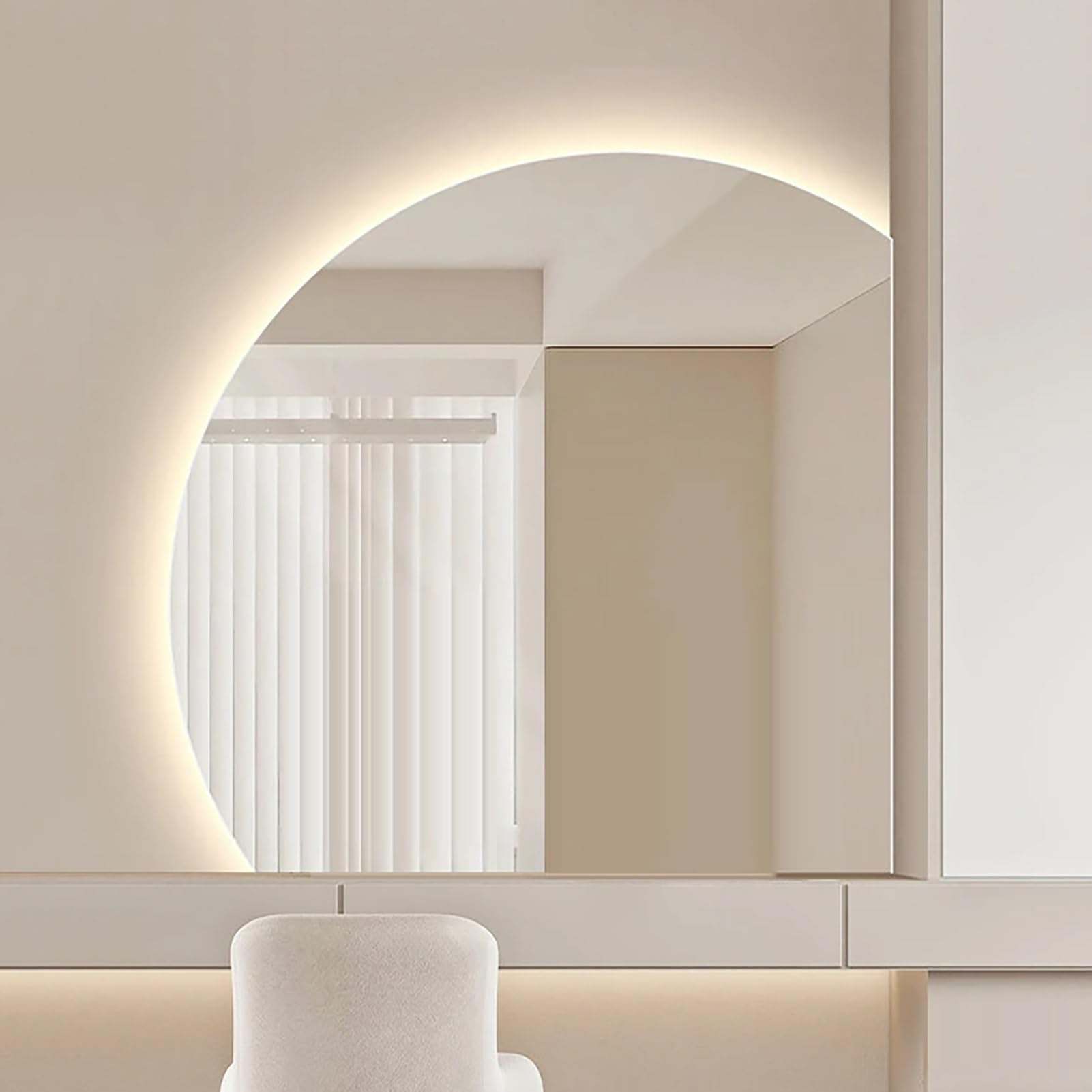 WQZzjm LED Backlit HalfCircle eless Bathroom Mirror, Smart AntiFog HD Wall Mirror with GlareFree Lighting, Perfect for Vanity and Daily Use (Right Under Cut 90cm)